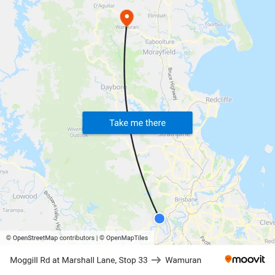 Moggill Rd at Marshall Lane, Stop 33 to Wamuran map