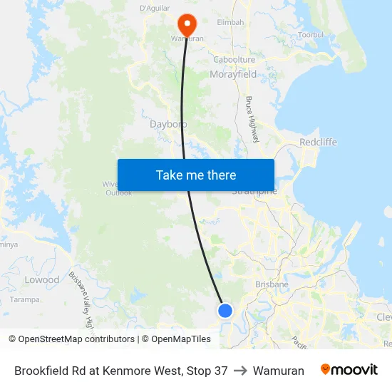 Brookfield Rd at Kenmore West, Stop 37 to Wamuran map