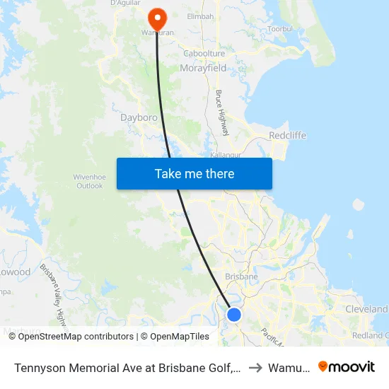 Tennyson Memorial Ave at Brisbane Golf, Stop 36 to Wamuran map