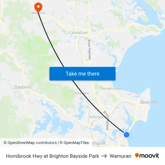 Hornibrook Hwy at Brighton Bayside Park to Wamuran map