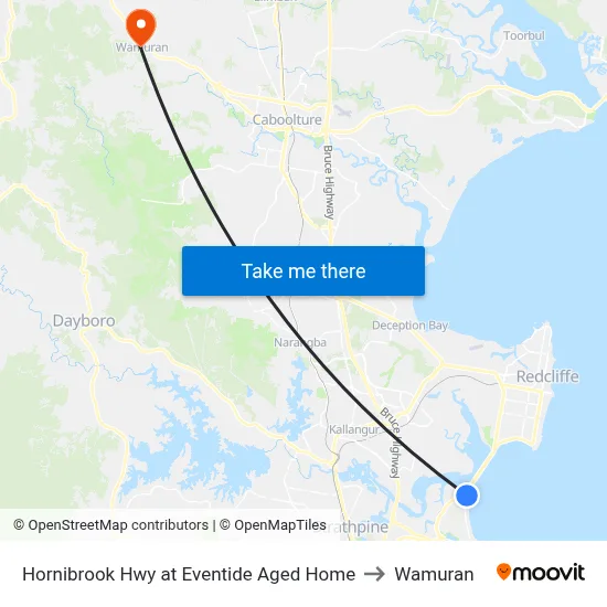 Hornibrook Hwy at Eventide Aged Home to Wamuran map