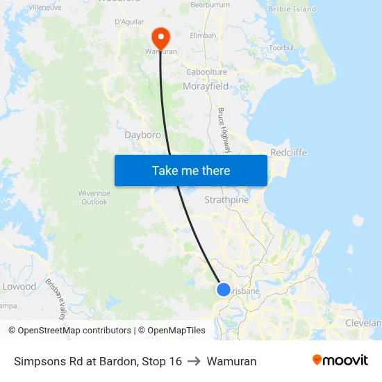 Simpsons Rd at Bardon, Stop 16 to Wamuran map