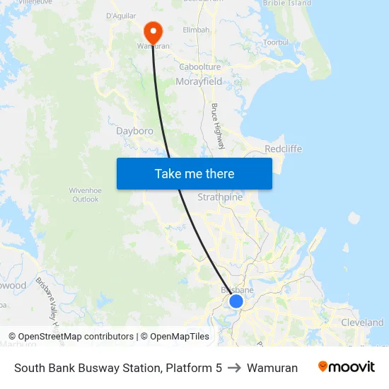 South Bank Busway Station, Platform 5 to Wamuran map