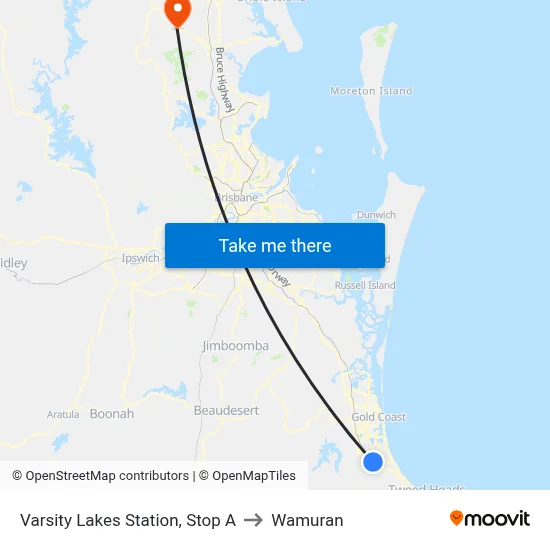 Varsity Lakes Station, Stop A to Wamuran map