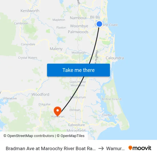 Bradman Ave at Maroochy River Boat Ramp to Wamuran map