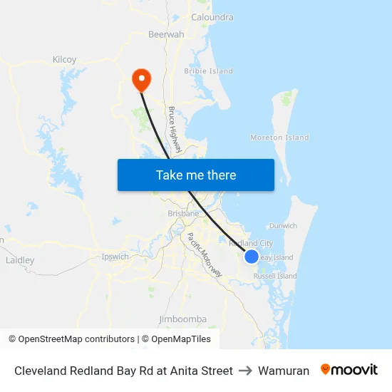 Cleveland Redland Bay Rd at Anita Street to Wamuran map