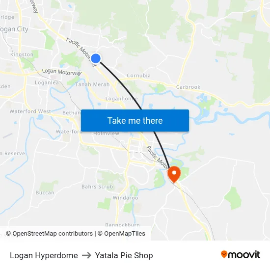 Logan Hyperdome to Yatala Pie Shop map