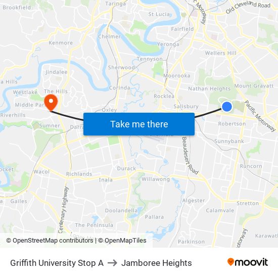 Griffith University Stop A to Jamboree Heights map