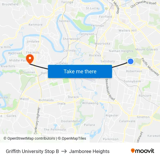Griffith University Stop B to Jamboree Heights map