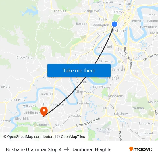 Brisbane Grammar Stop 4 to Jamboree Heights map