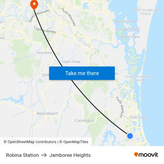 Robina Station to Jamboree Heights map