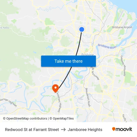 Redwood St at Farrant Street to Jamboree Heights map