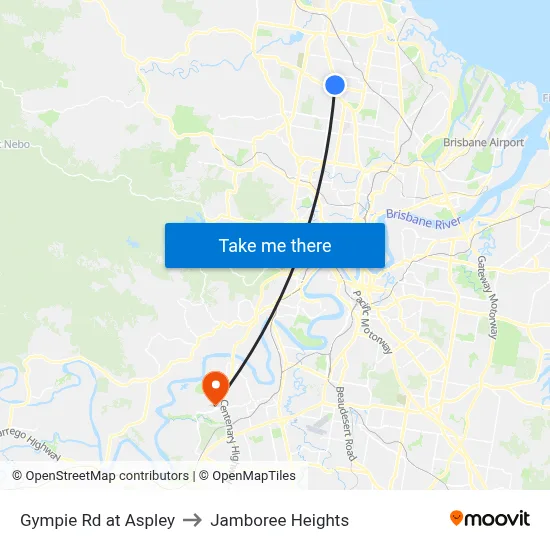 Gympie Rd at Aspley to Jamboree Heights map