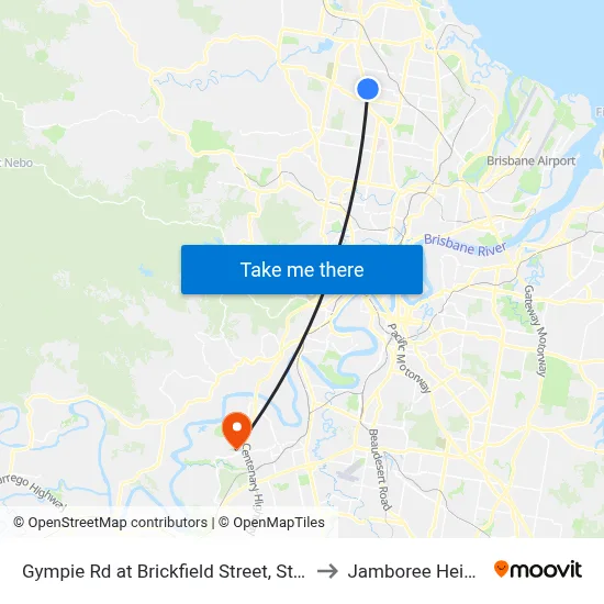 Gympie Rd at Brickfield Street, Stop 45 to Jamboree Heights map