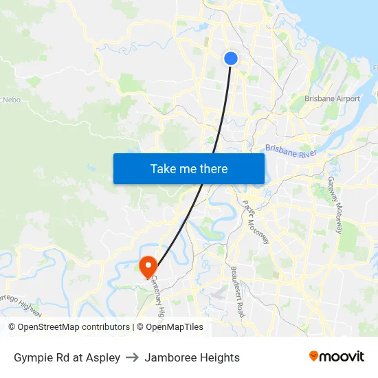 Gympie Rd at Aspley to Jamboree Heights map