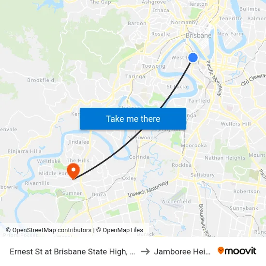 Ernest St at Brisbane State High, Stop 3 to Jamboree Heights map