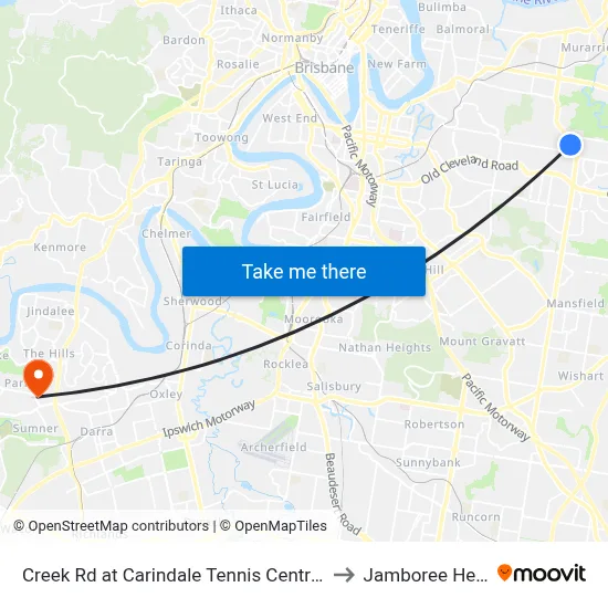 Creek Rd at Carindale Tennis Centre, Stop 46 to Jamboree Heights map