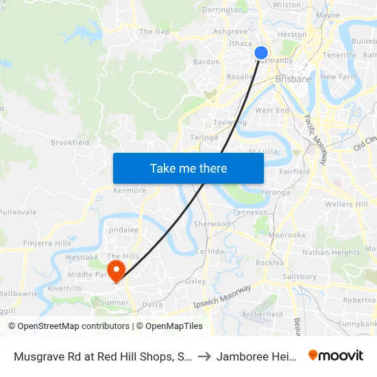 Musgrave Rd at Red Hill Shops, Stop 8 to Jamboree Heights map