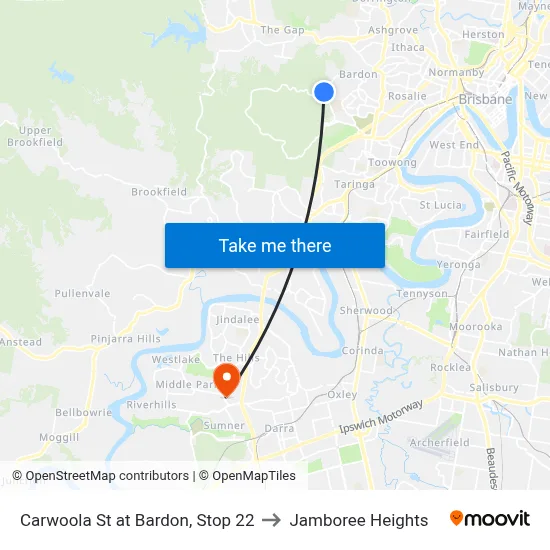 Carwoola St at Bardon, Stop 22 to Jamboree Heights map