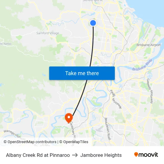 Albany Creek Rd at Pinnaroo to Jamboree Heights map
