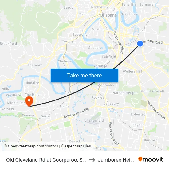 Old Cleveland Rd at Coorparoo, Stop 23 to Jamboree Heights map