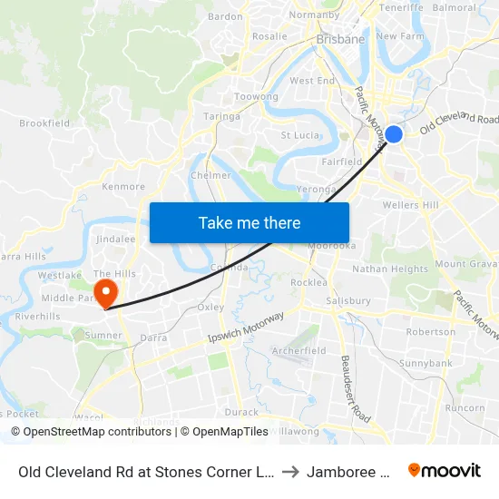 Old Cleveland Rd at Stones Corner Library, Stop 17 to Jamboree Heights map