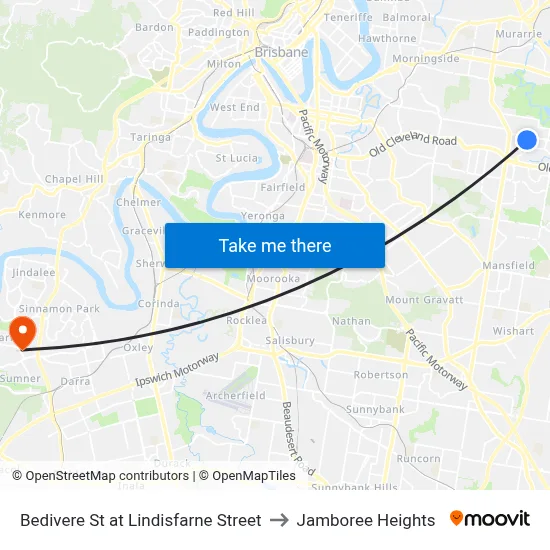 Bedivere St at Lindisfarne Street to Jamboree Heights map