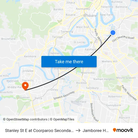 Stanley St E at Coorparoo Secondary College to Jamboree Heights map