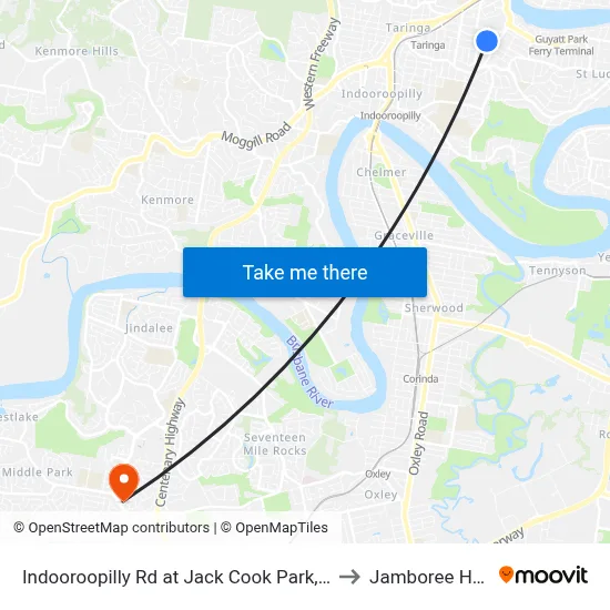 Indooroopilly Rd at Jack Cook Park, Stop 18/19 to Jamboree Heights map