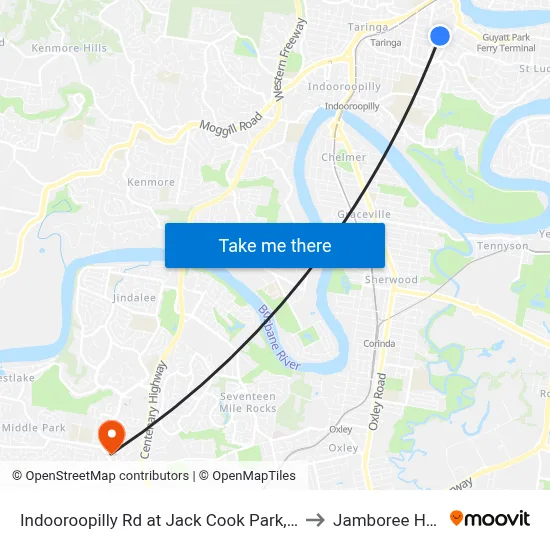 Indooroopilly Rd at Jack Cook Park, Stop 18/19 to Jamboree Heights map