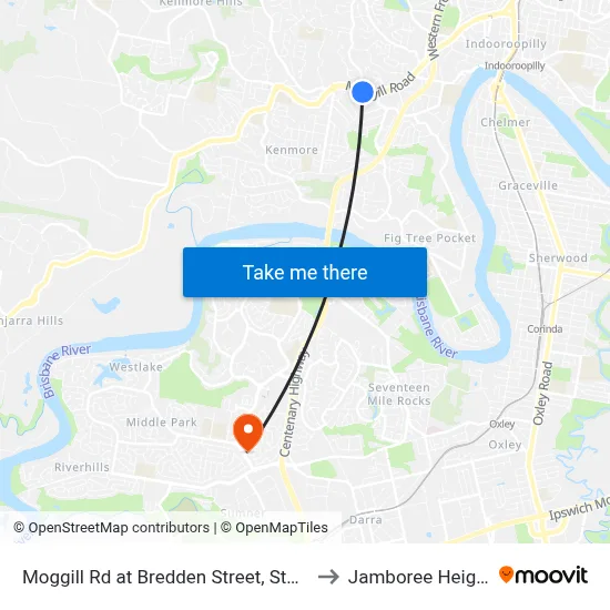 Moggill Rd at Bredden Street, Stop 32 to Jamboree Heights map