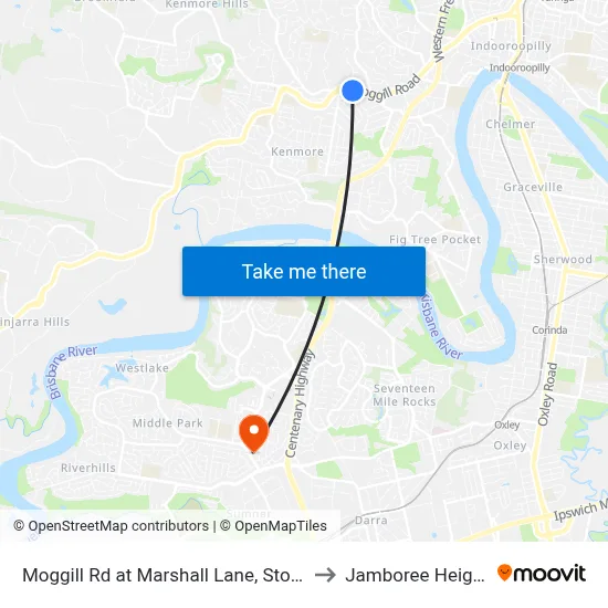 Moggill Rd at Marshall Lane, Stop 33 to Jamboree Heights map