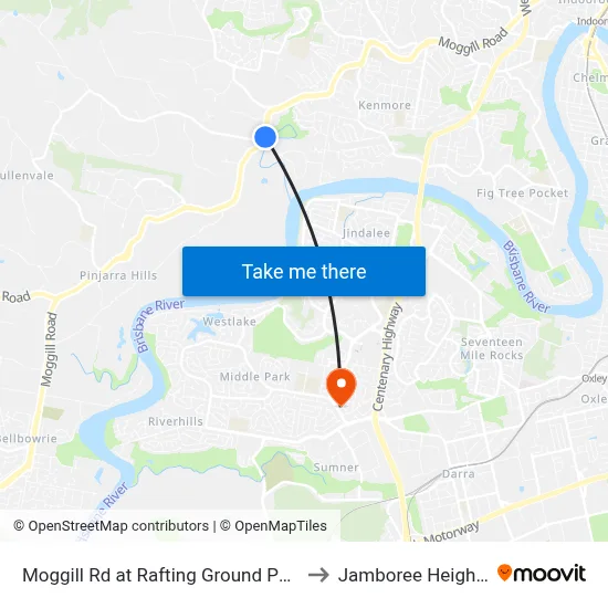 Moggill Rd at Rafting Ground Park to Jamboree Heights map