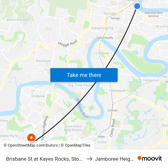 Brisbane St at Kayes Rocks, Stop 15 to Jamboree Heights map