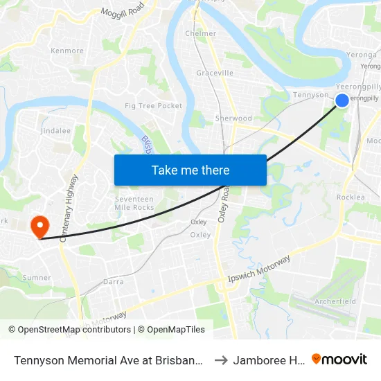 Tennyson Memorial Ave at Brisbane Golf, Stop 36 to Jamboree Heights map