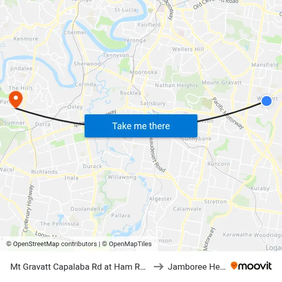 Mt Gravatt Capalaba Rd at Ham Road South to Jamboree Heights map