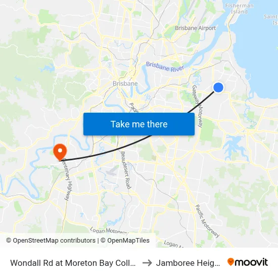 Wondall Rd at Moreton Bay College to Jamboree Heights map
