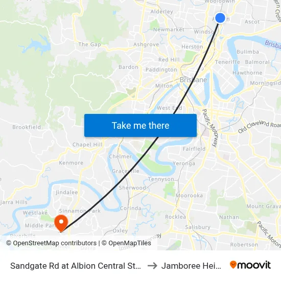 Sandgate Rd at Albion Central Stop 19 to Jamboree Heights map