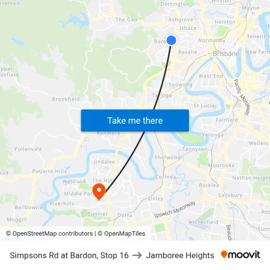 Simpsons Rd at Bardon, Stop 16 to Jamboree Heights map