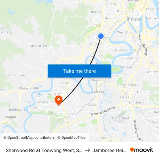 Sherwood Rd at Toowong West, Stop 22 to Jamboree Heights map