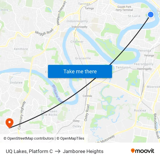 UQ Lakes, Platform C to Jamboree Heights map