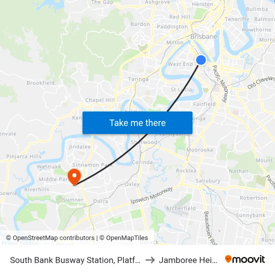 South Bank Busway Station, Platform 5 to Jamboree Heights map