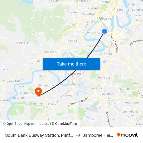 South Bank Busway Station, Platform 4 to Jamboree Heights map