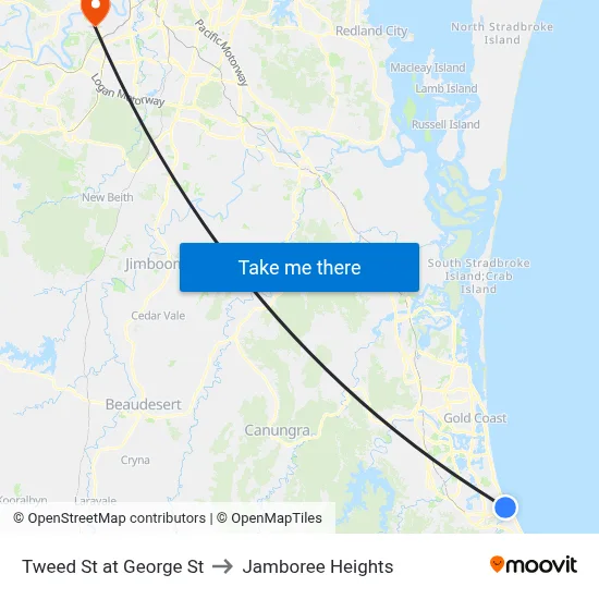 Tweed St at George St to Jamboree Heights map