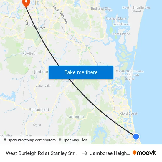 West Burleigh Rd at Stanley Street to Jamboree Heights map