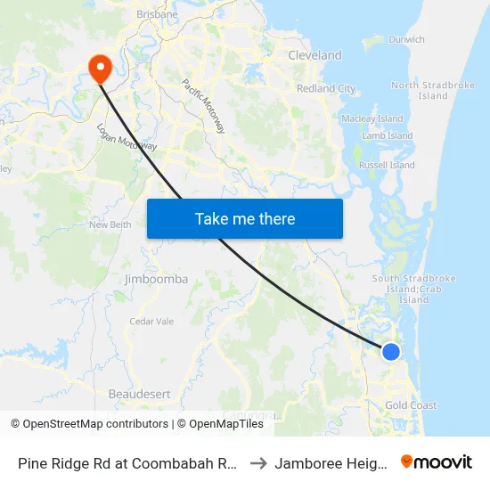 Pine Ridge Rd at Coombabah Road to Jamboree Heights map