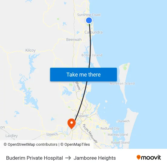 Buderim Private Hospital to Jamboree Heights map