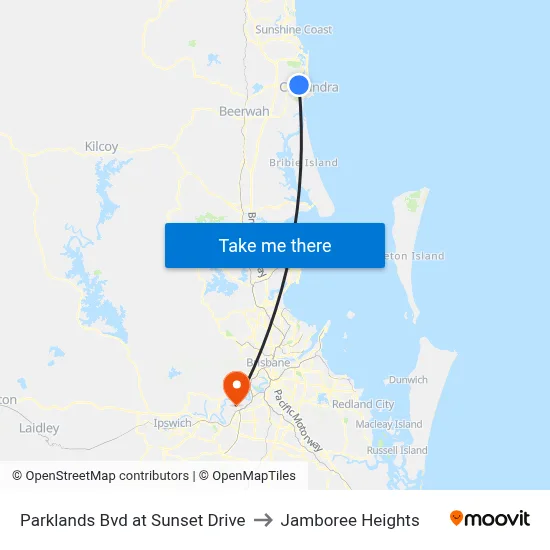 Parklands Bvd at Sunset Drive to Jamboree Heights map
