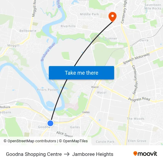 Goodna Shopping Centre to Jamboree Heights map