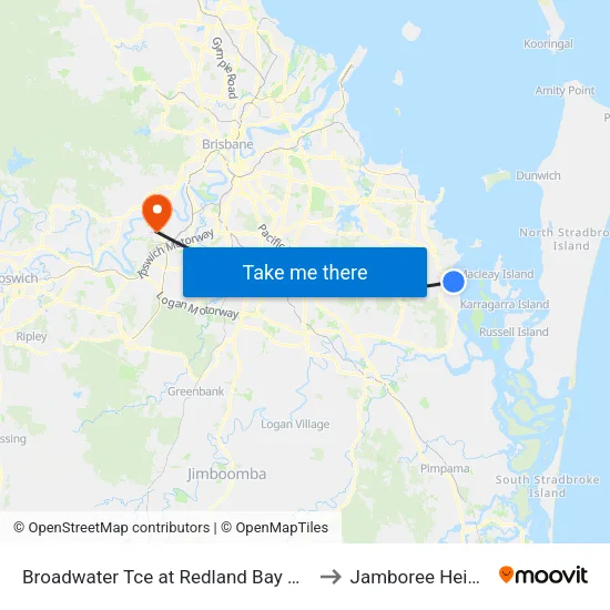 Broadwater Tce at Redland Bay Shops to Jamboree Heights map